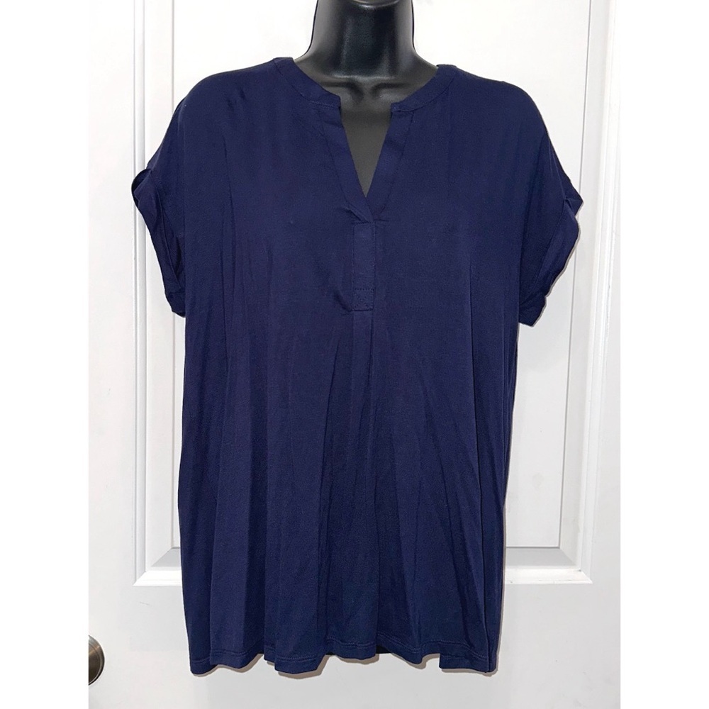 Cable & Gauge Blue Split Neck Cap Sleeve Top